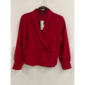 NWT J Crew Red Faux Wrap Top size 6